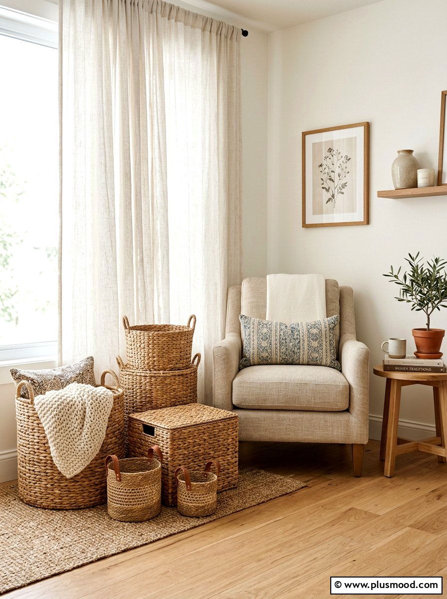 Woven Baskets Storage - 25 summer farmhouse home decor ideas