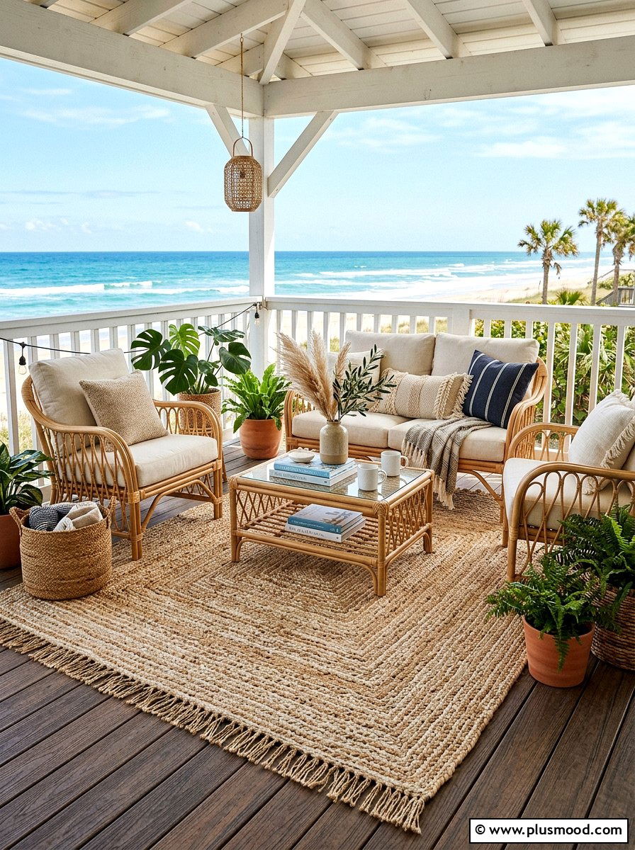 Woven Jute Porch Rug - 25 summer coastal front porch ideas