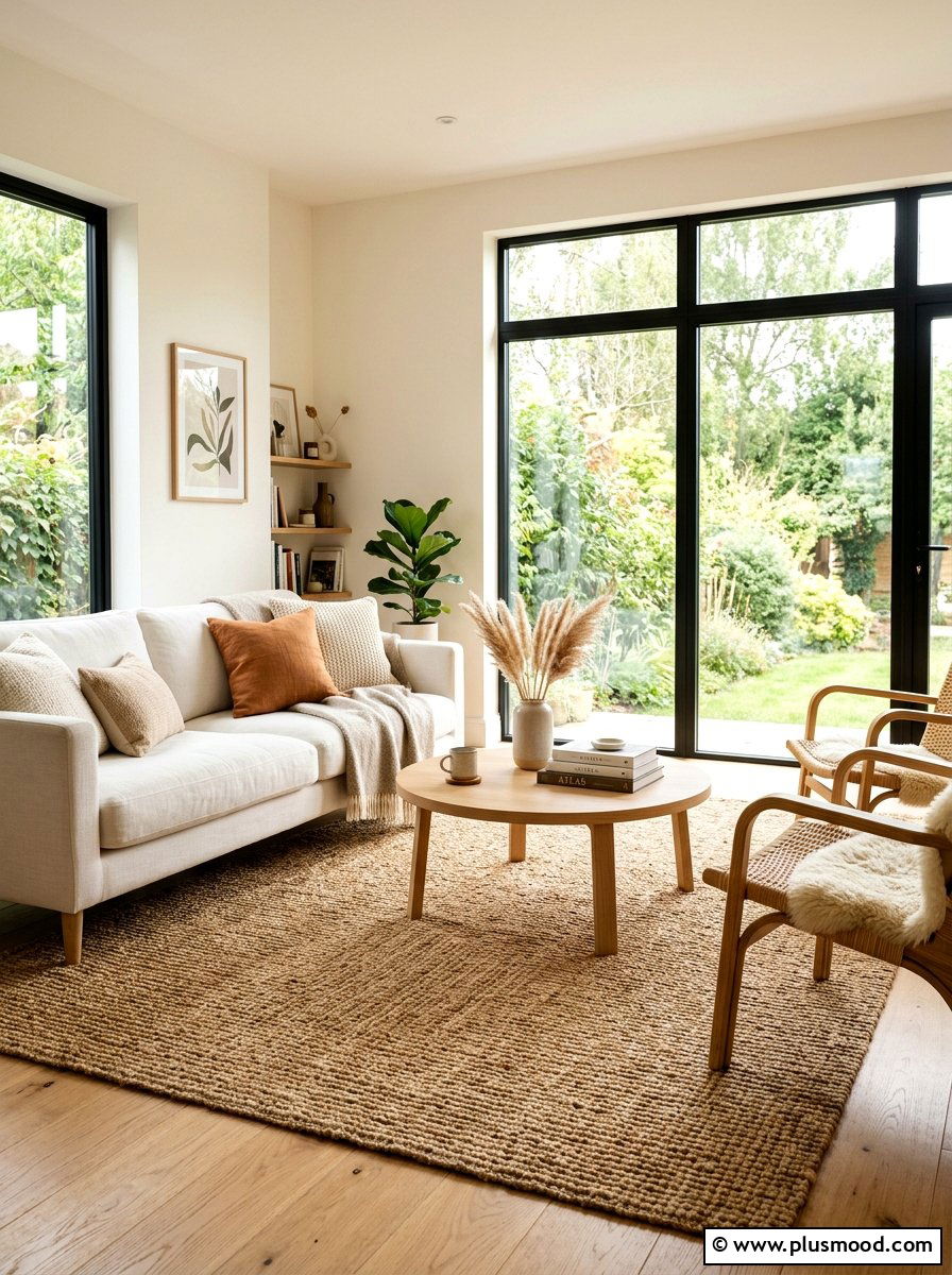 Woven Jute Rug - 25 summer decor ideas for small apartments living room