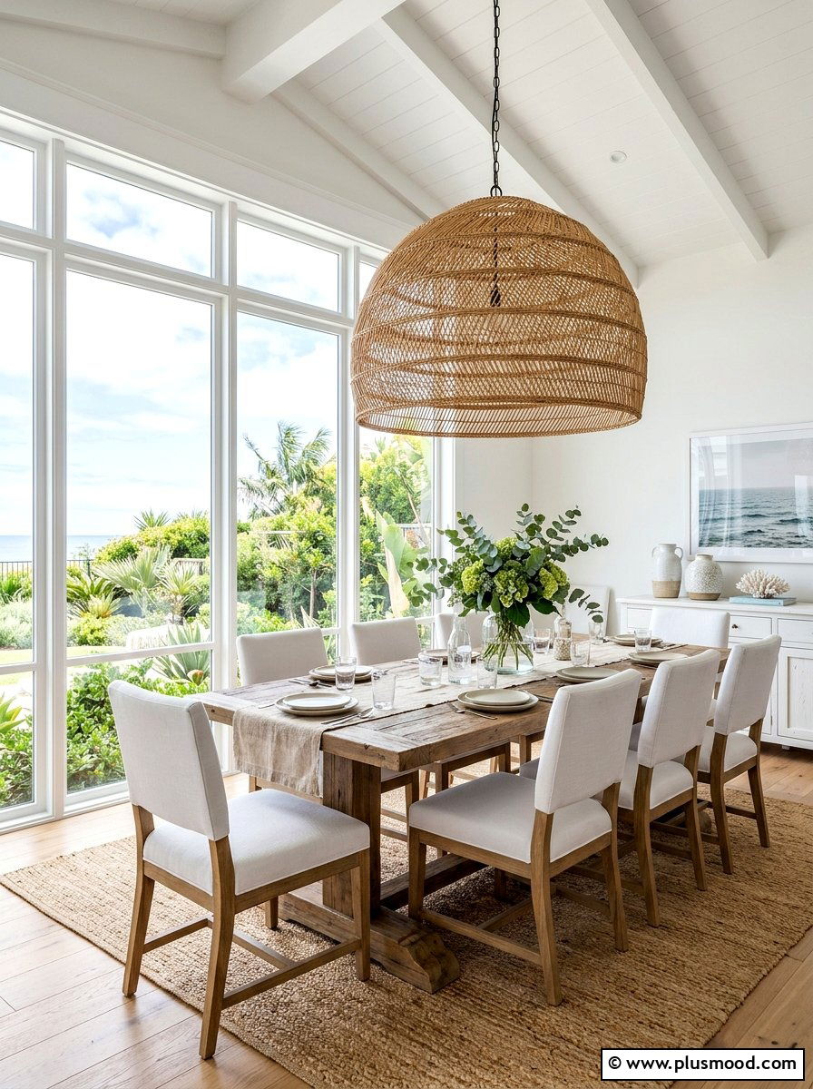 Woven Lighting Dining Room - 25 summer beach house decor ideas