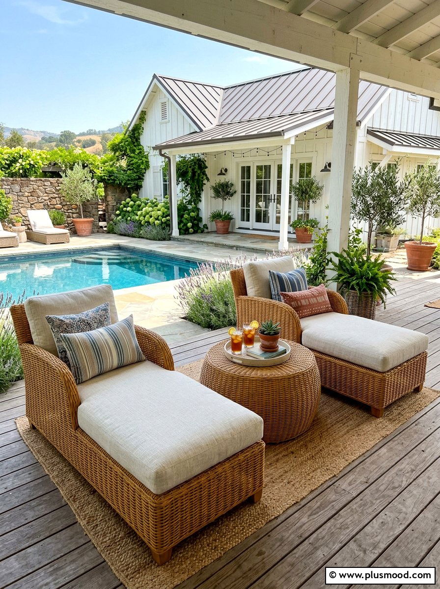 Woven Outdoor Furniture - 25 summer farmhouse pool area ideas