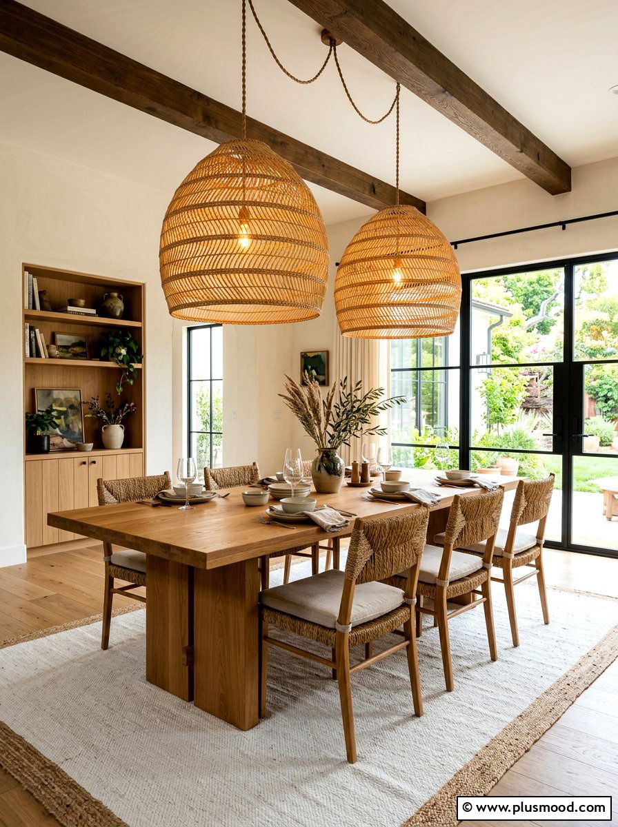 Woven Pendant Light Dining - 25 summer coastal dining room ideas