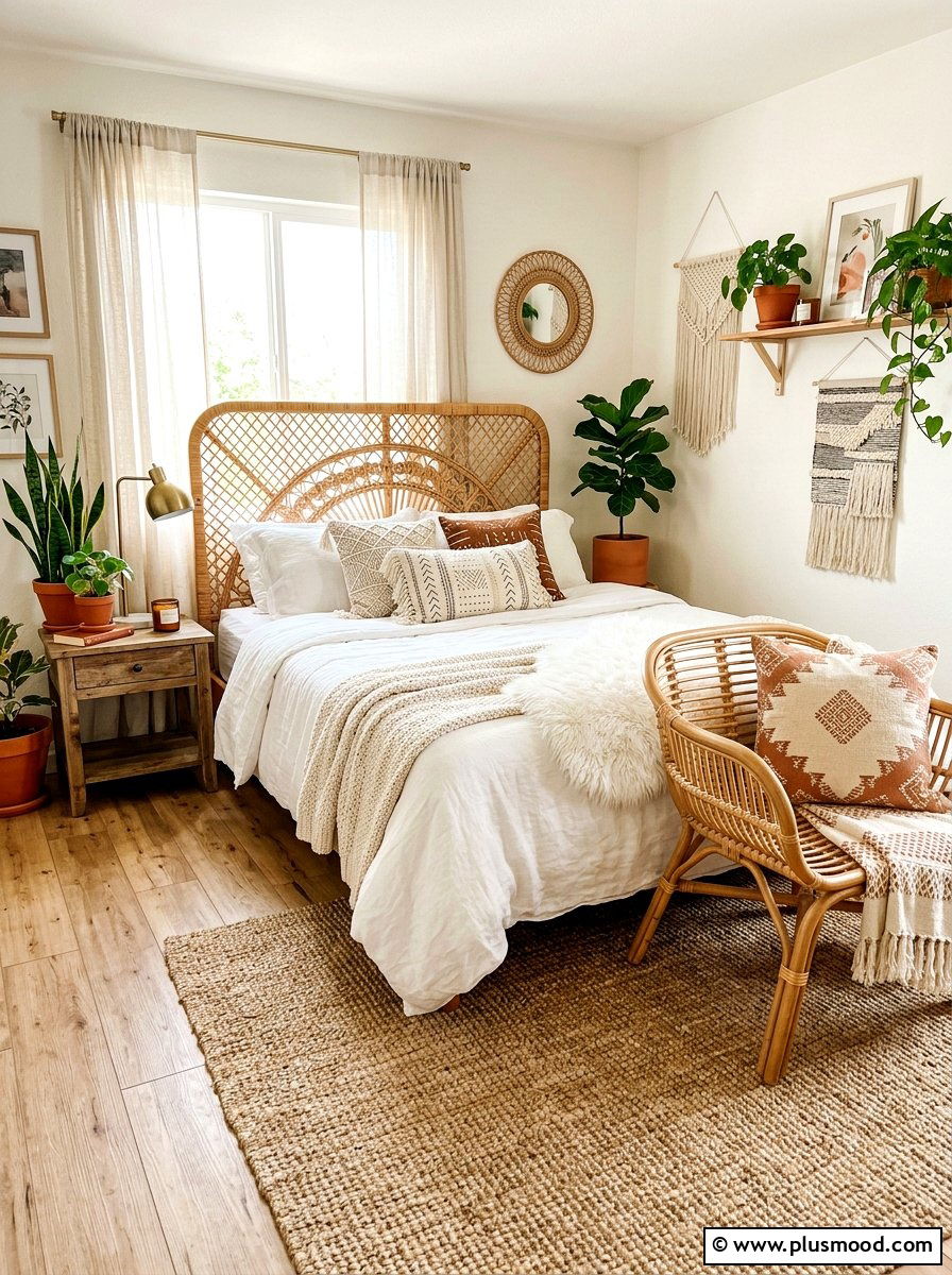 Woven Rattan Accents - 25 summer bedroom ideas on a budget