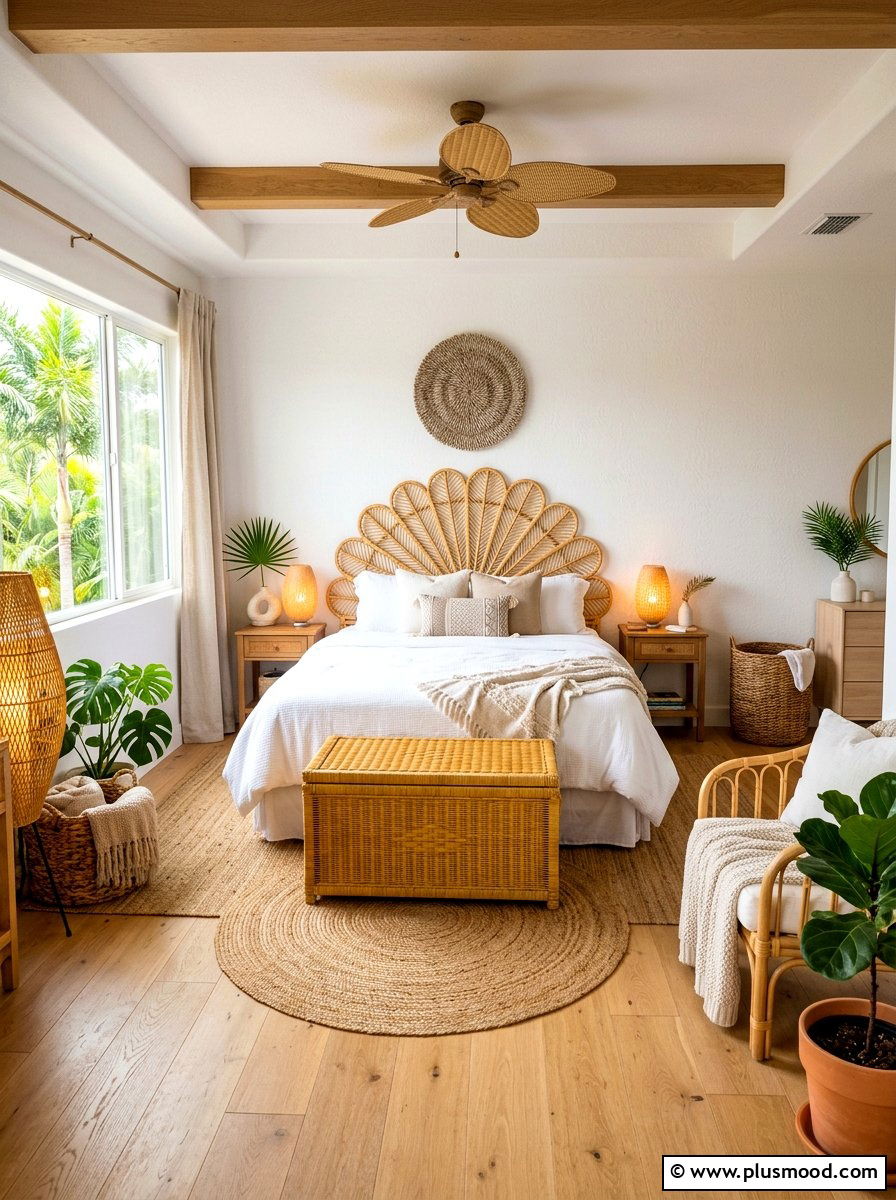 Woven Rattan Bedroom - 25 neutral summer bedroom ideas