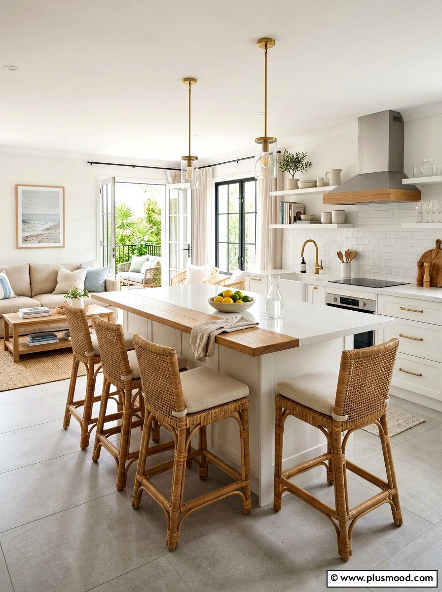 Woven Rattan Counter Stools - 25 summer kitchen makeover ideas