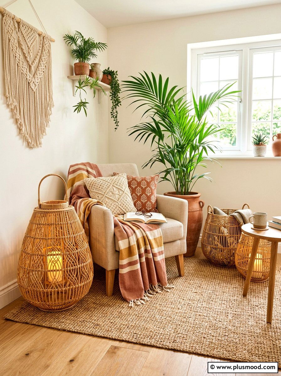 Woven Rattan Floor Lantern - 25 summer candles decor ideas for living room