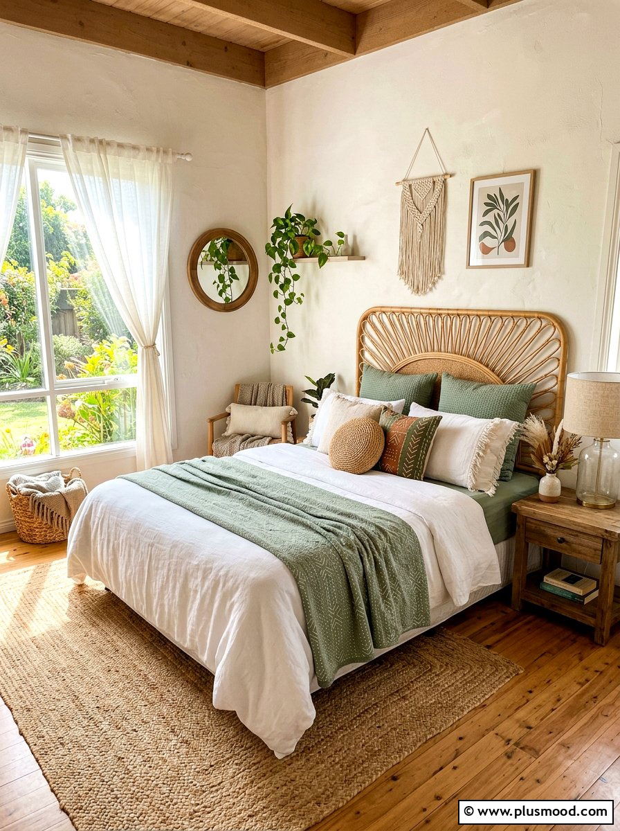 Woven Rattan Headboard - 25 late summer bedroom ideas