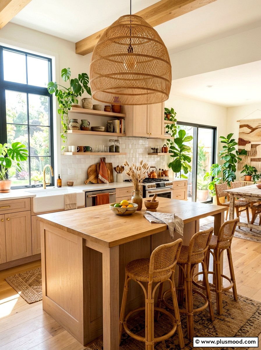 Woven Rattan Light - 25 summer to fall kitchen decor ideas