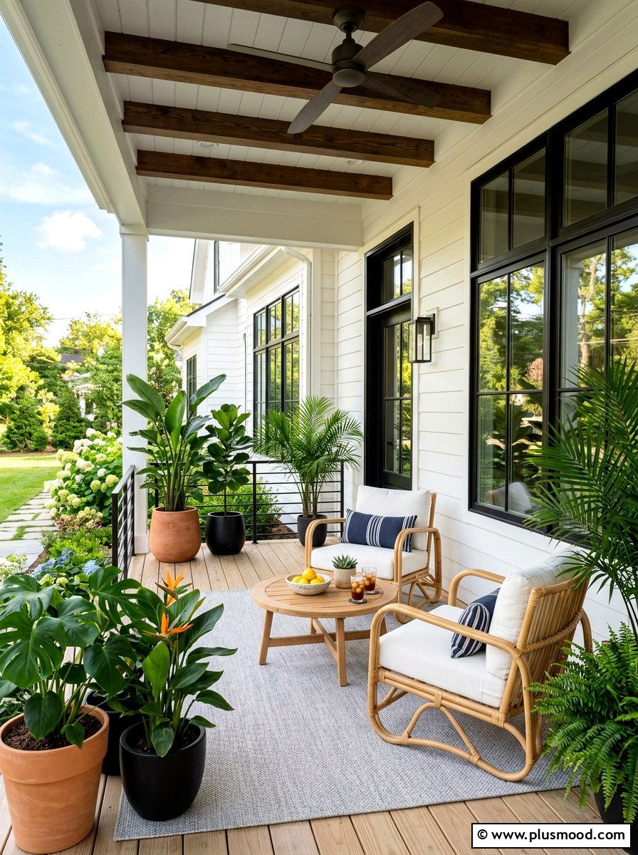 Woven Rattan Lounge Seating - 25 summer modern front porch ideas