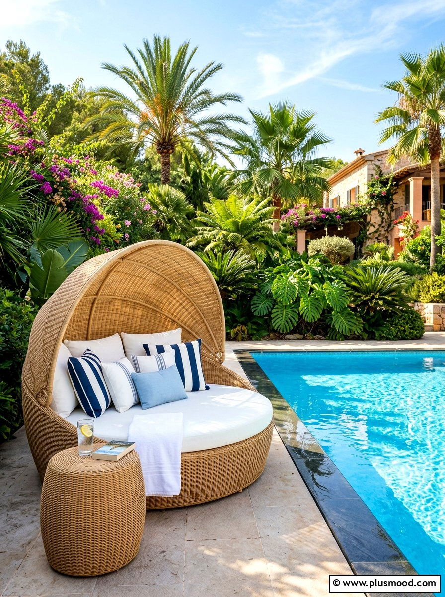 Woven Rattan Pool Furniture - 25 late summer pool decor ideas