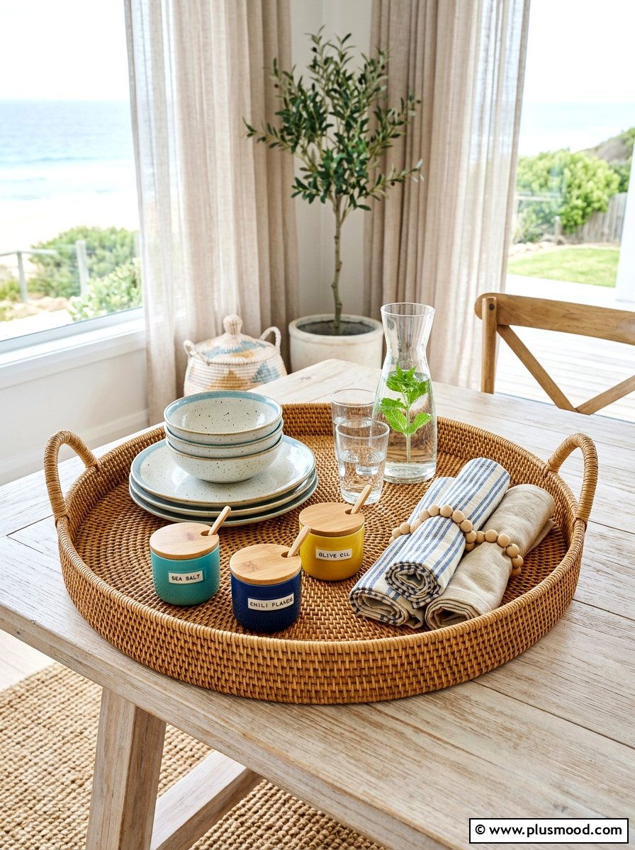 Woven Rattan Serving Trays - 25 summer buffet table decor ideas