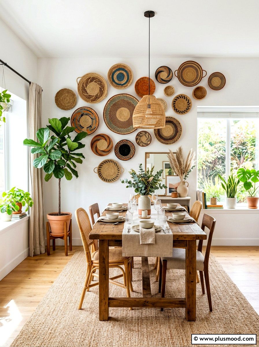 Woven Wall Baskets - 25 summer dining room wall decor ideas