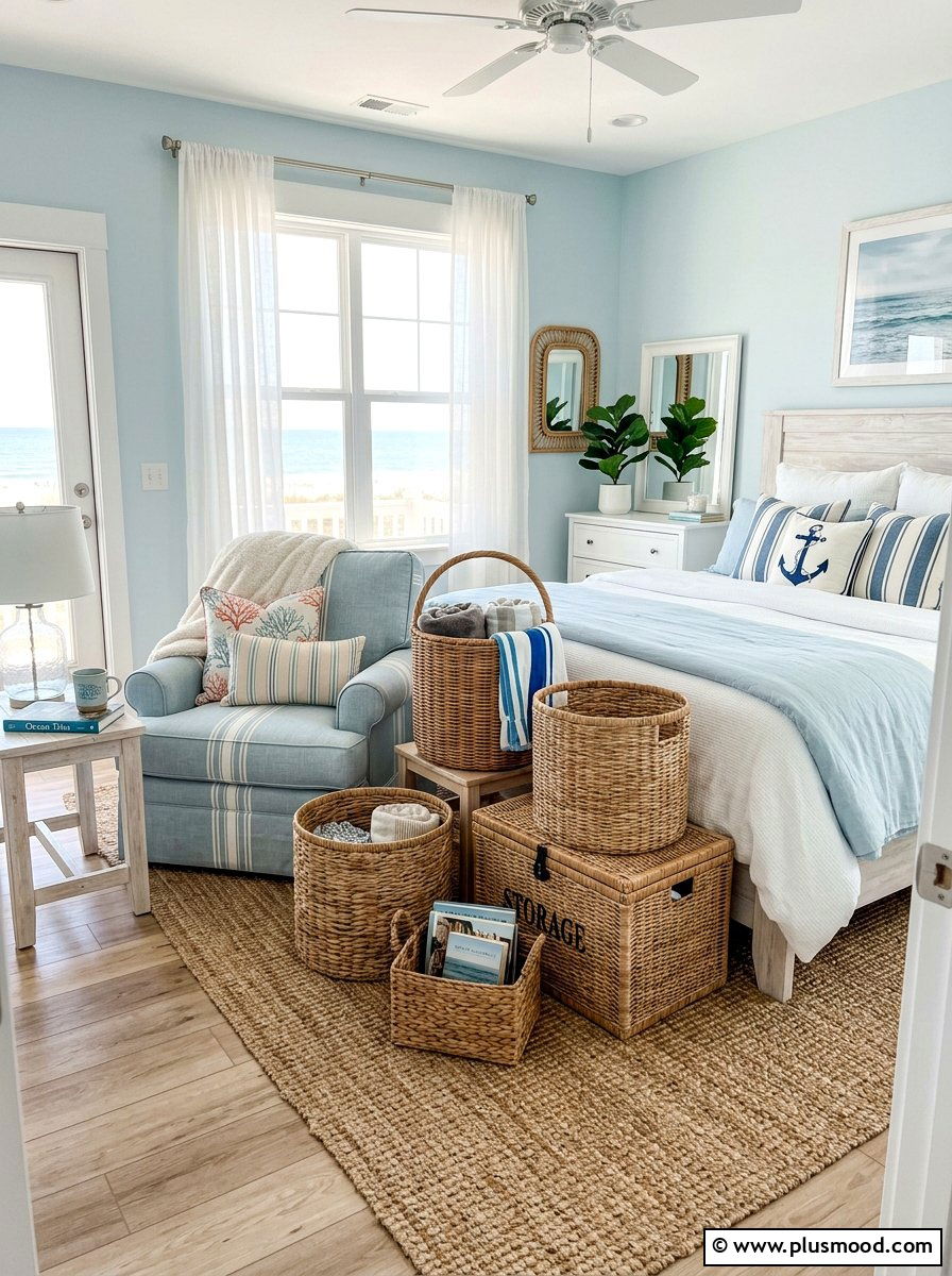Woven Wicker Basket - 25 summer beachy bedroom ideas