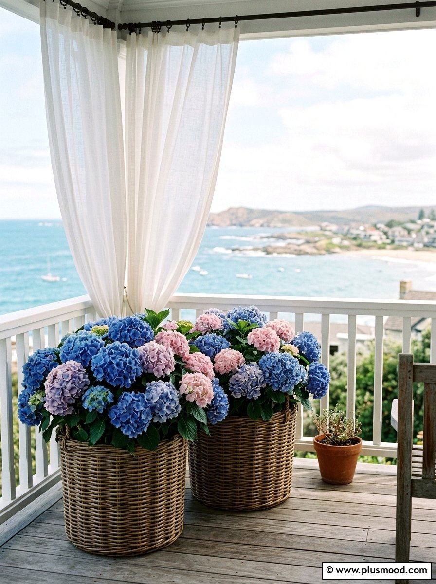 Woven Wicker Basket - 25 summer balcony planter ideas