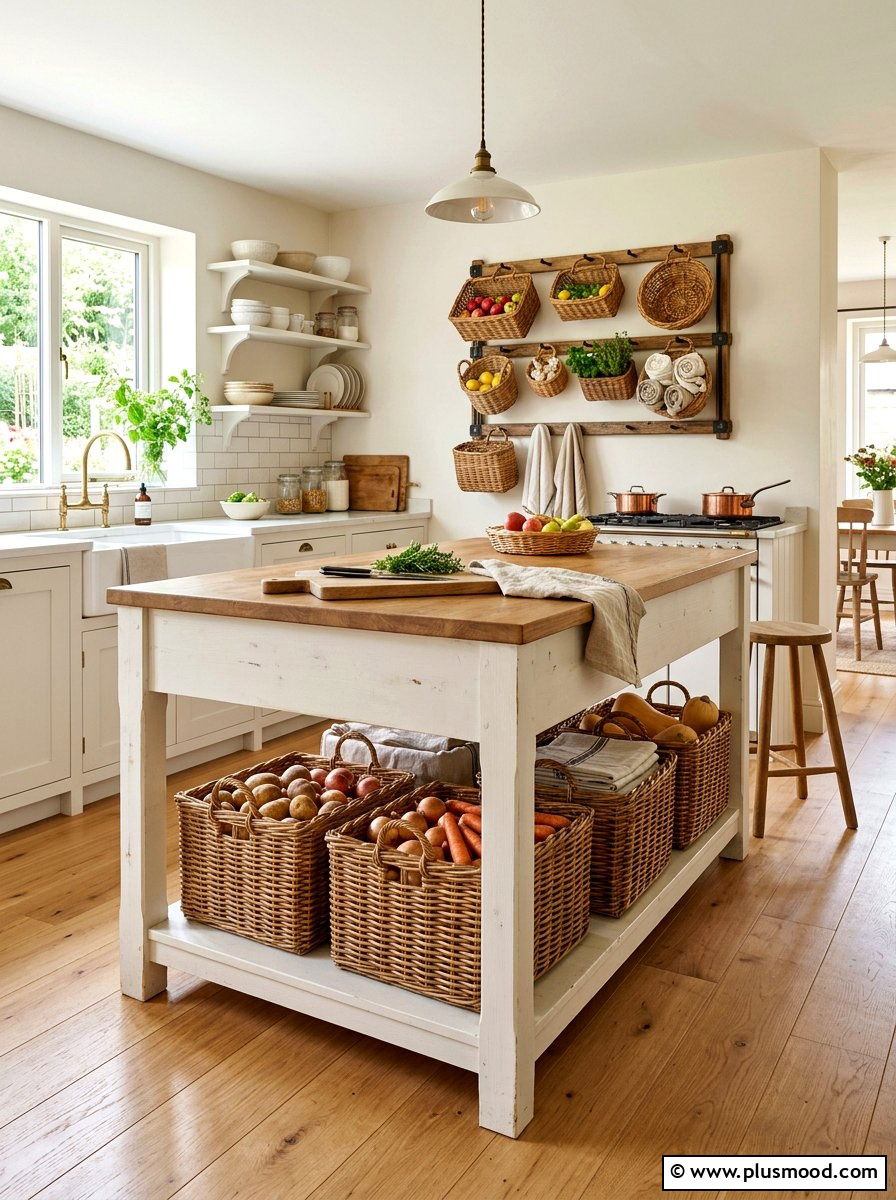 Woven Wicker Baskets - 25 summer farmhouse kitchen decor ideas