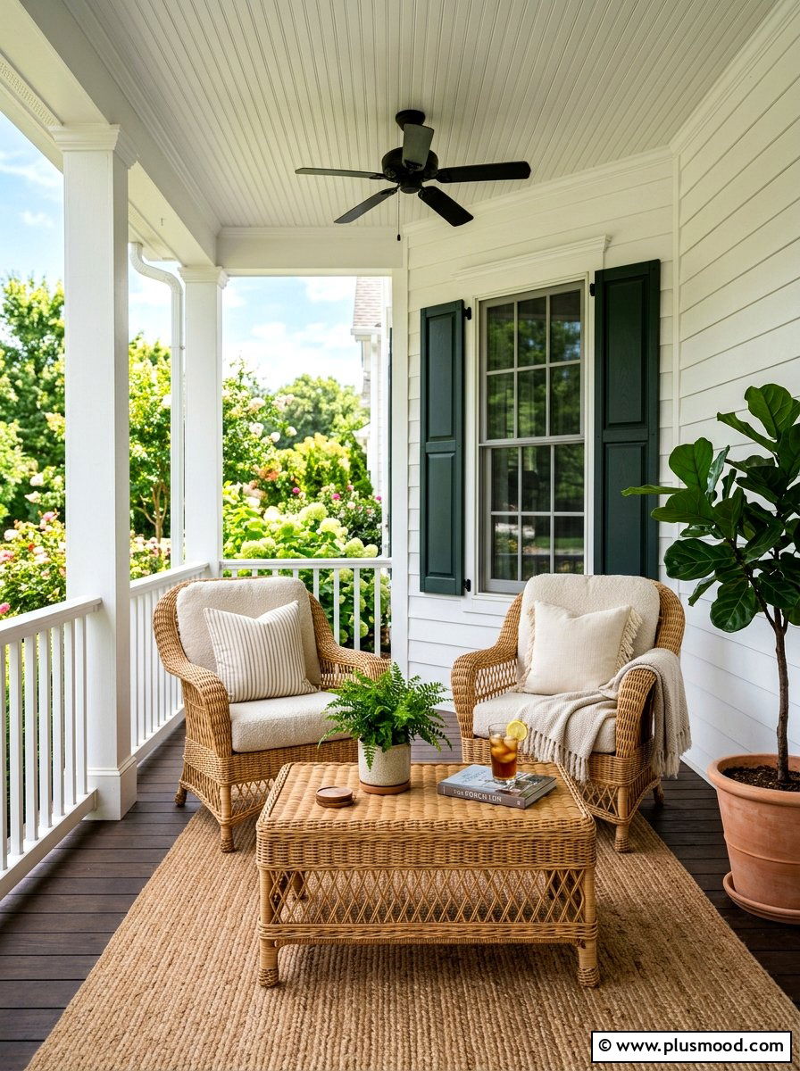 Woven Wicker Furniture - 25 summer front porch decor ideas for white house