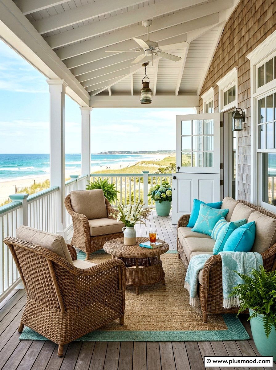 Woven Wicker Porch Seating - 25 summer beach house decorating ideas