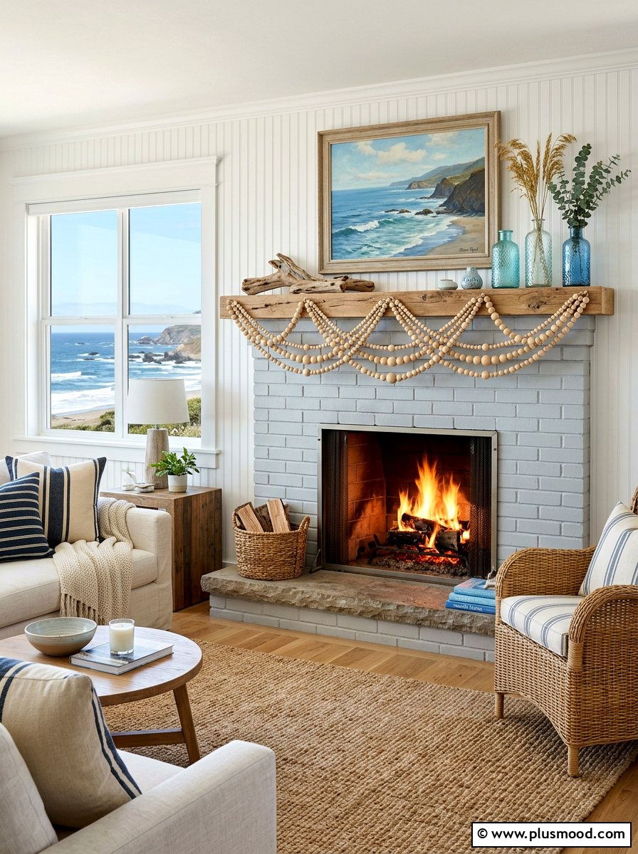 Woven Wood Bead Mantel - 25 summer to fall mantel ideas