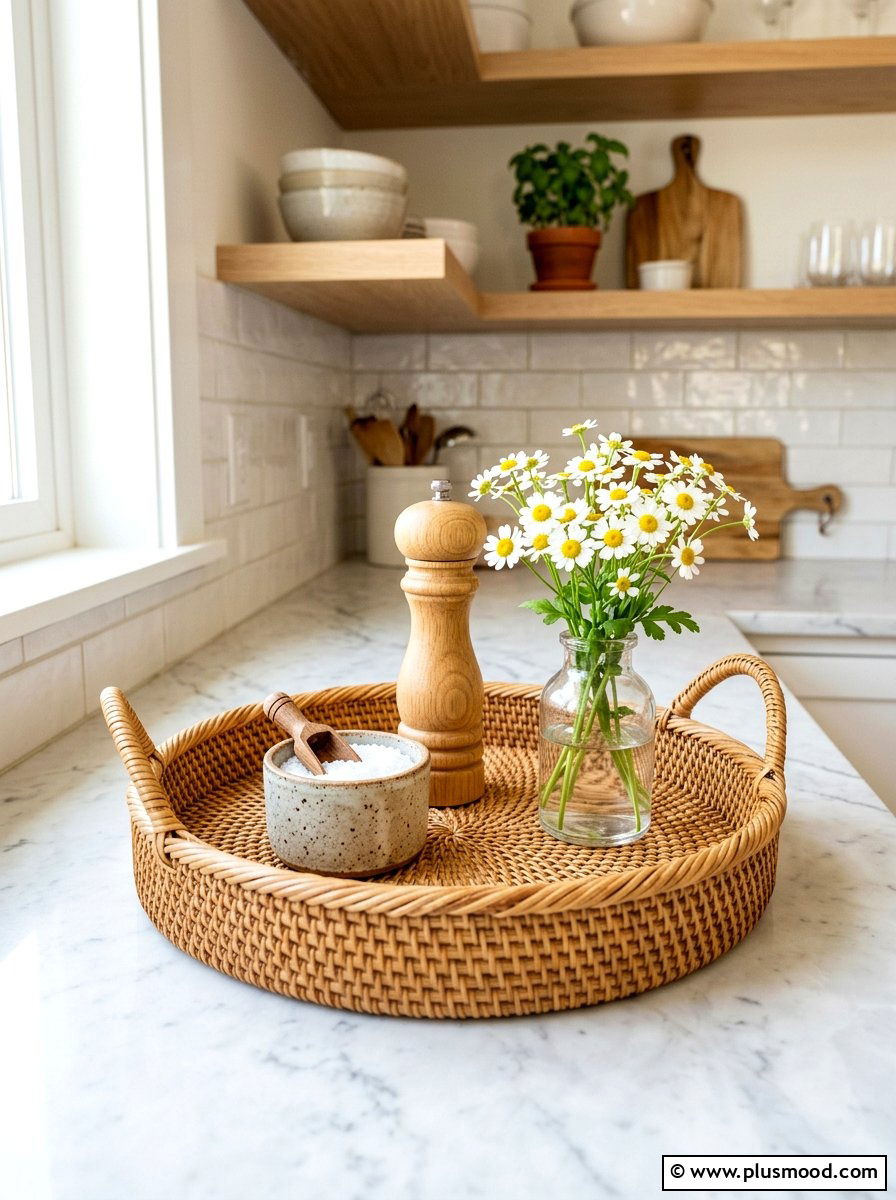 Woven Wood Kitchen Tray - 25 summer kitchen counter decor ideas