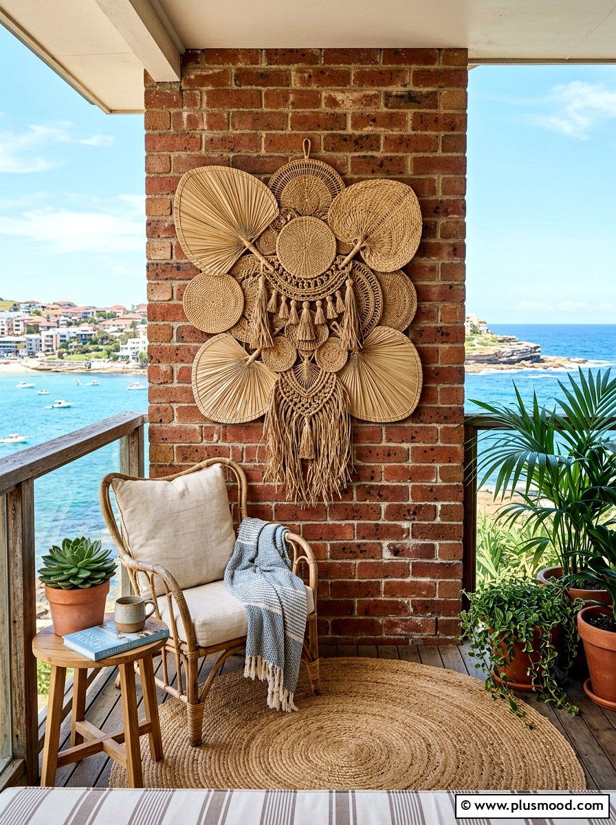 Woven balcony wall hanging - 25 summer boho balcony ideas