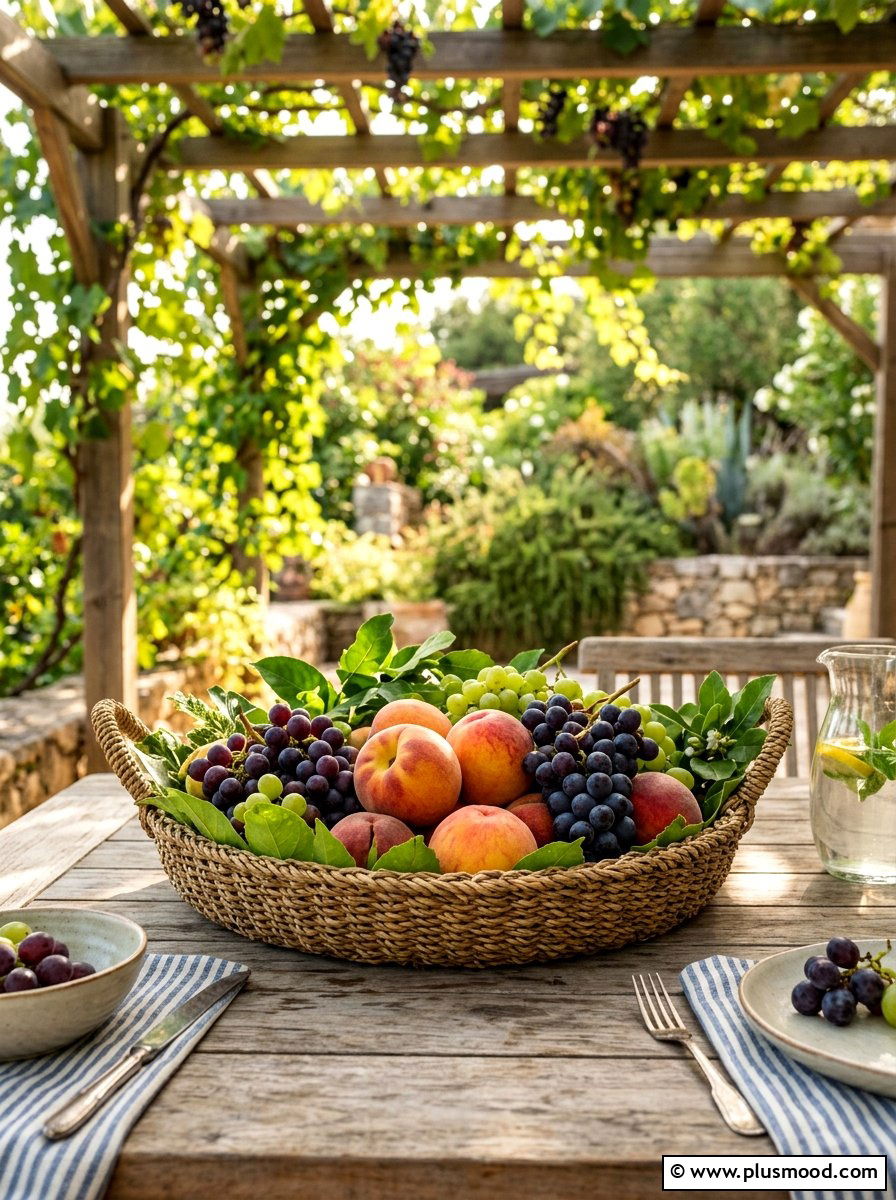 Woven basket fruit centerpiece - 25 summer outdoor centerpiece ideas