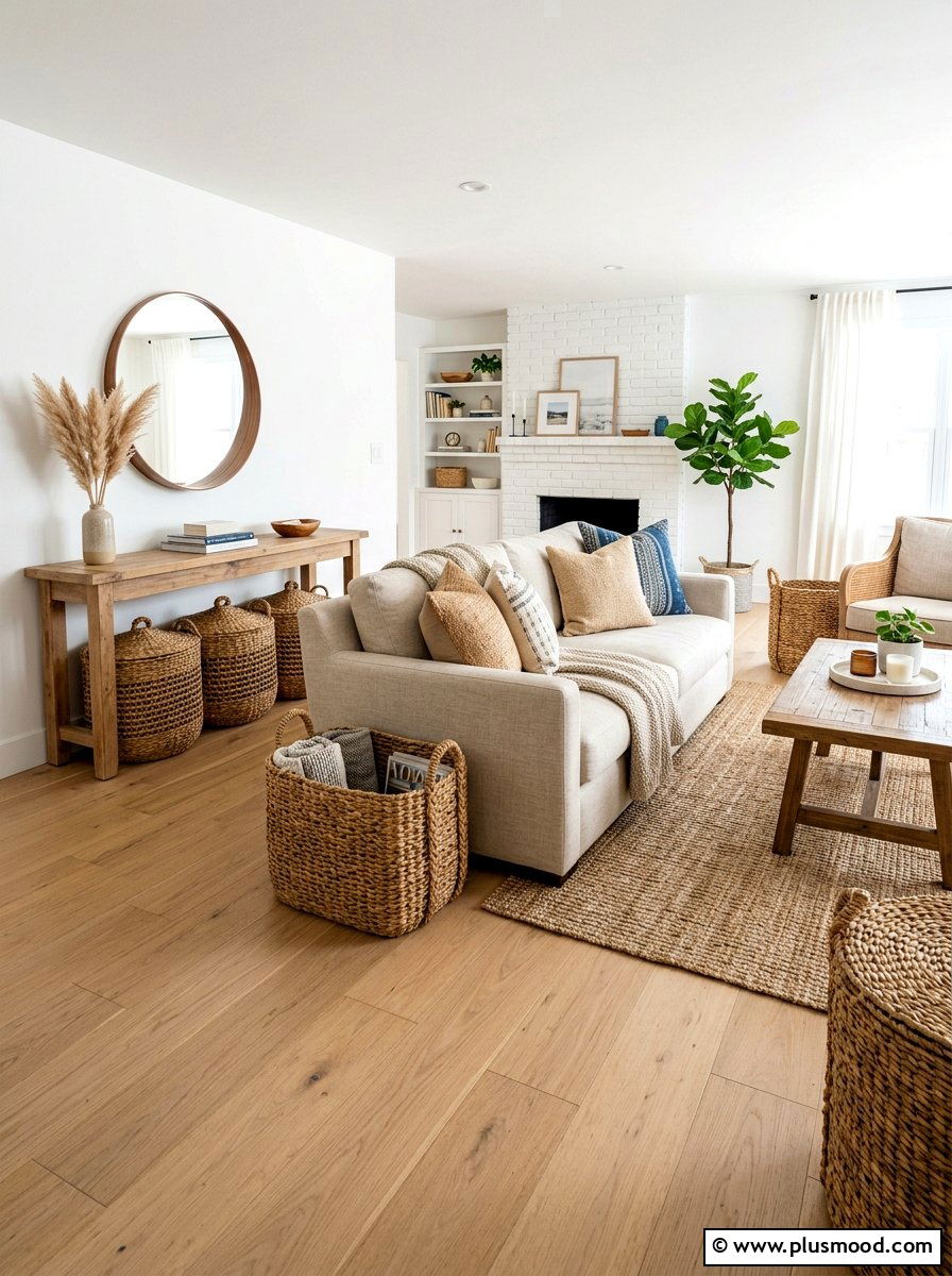 Woven basket storage - 25 summer living room styling ideas