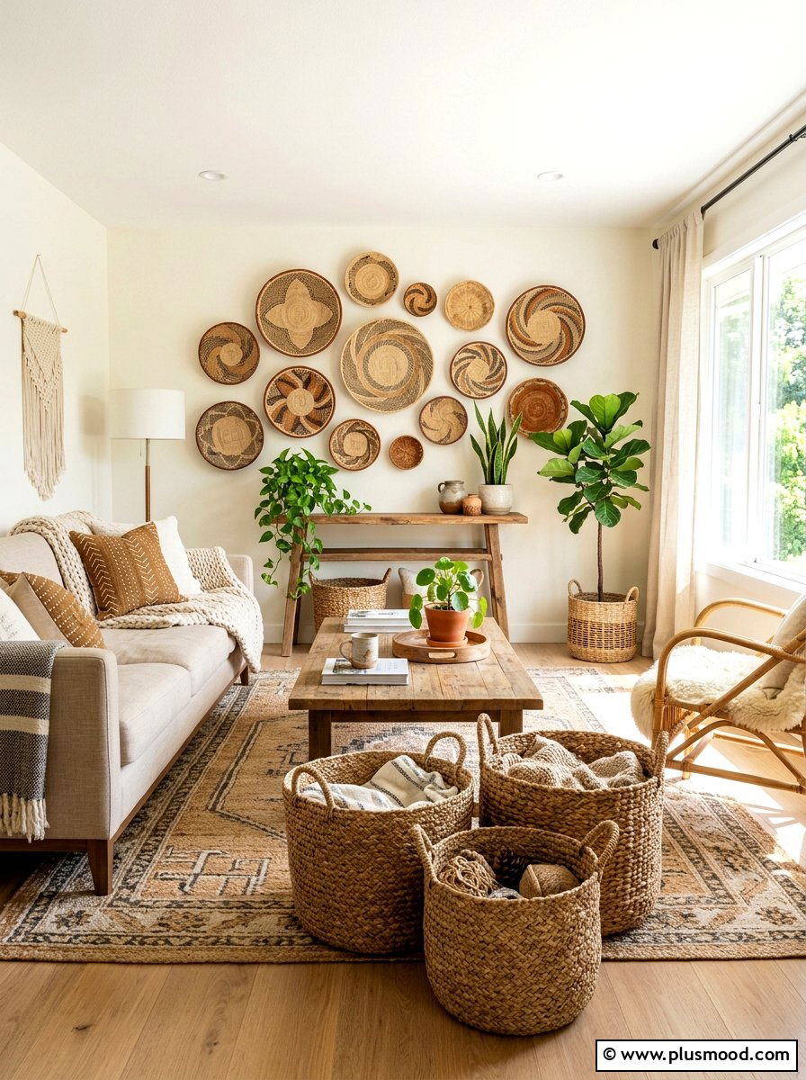 Woven baskets - 25 boho summer living room ideas