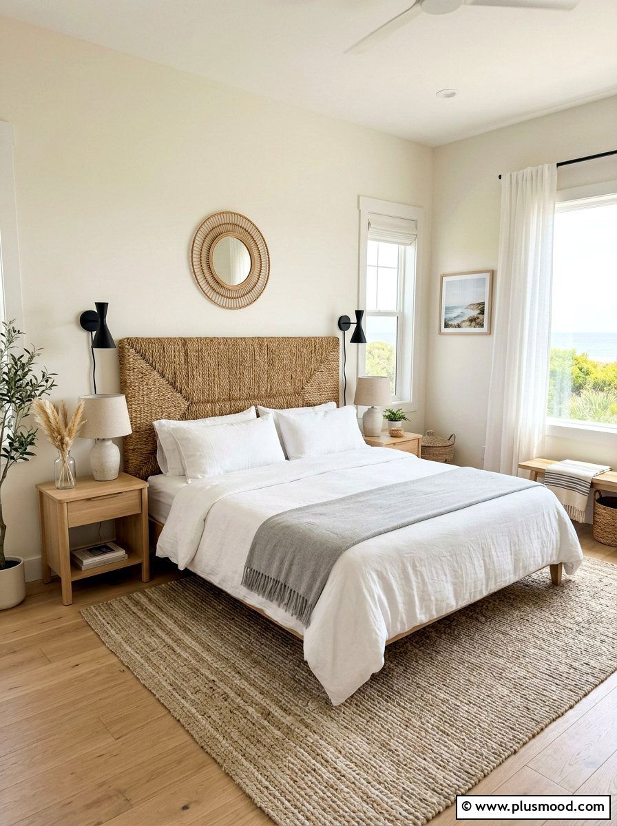 Woven headboard coastal bedroom - 25 coastal summer bedroom ideas