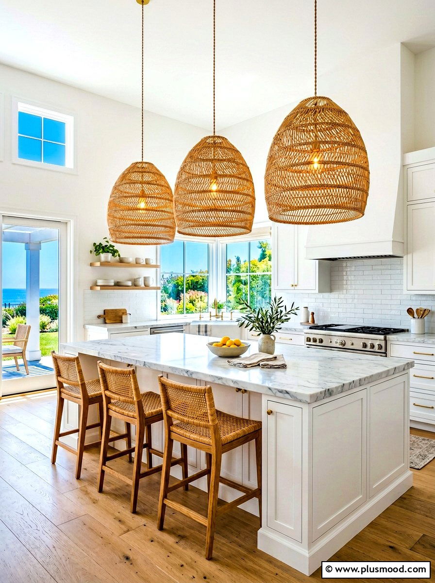 Woven pendant light - 25 summer coastal home decor ideas