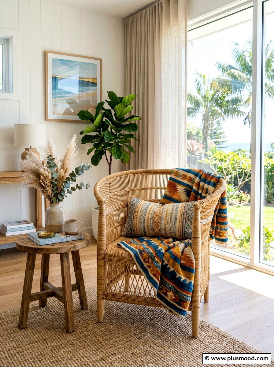 Woven rattan accent chair - 25 summer family room decor ideas