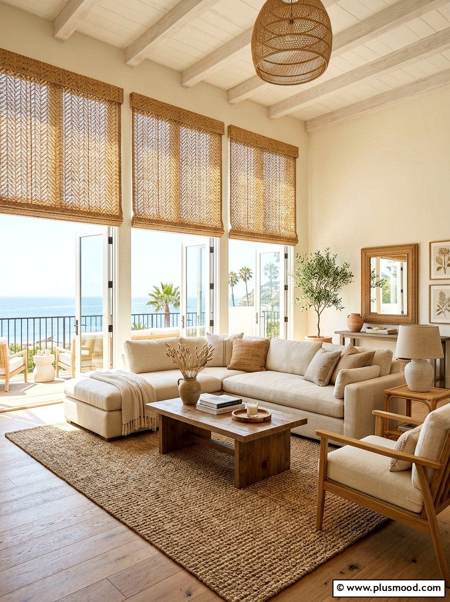 Woven rattan shades - 25 summer window decor ideas for living room
