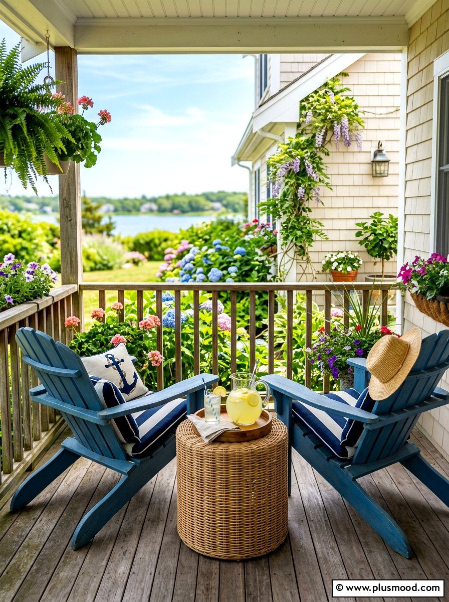 Woven wicker side table - 25 summer small porch curb appeal ideas