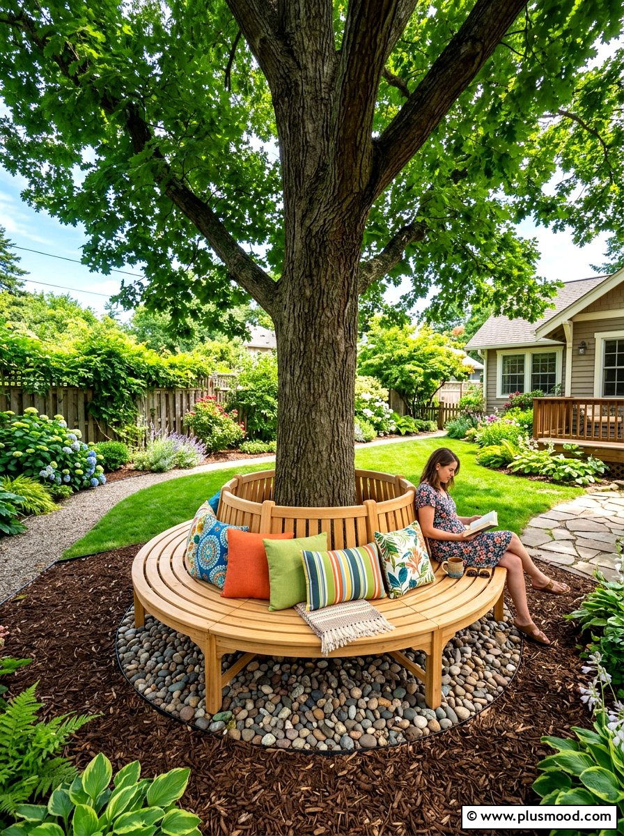 Wrap Around Tree Bench - 25 summer backyard cheap makeover ideas