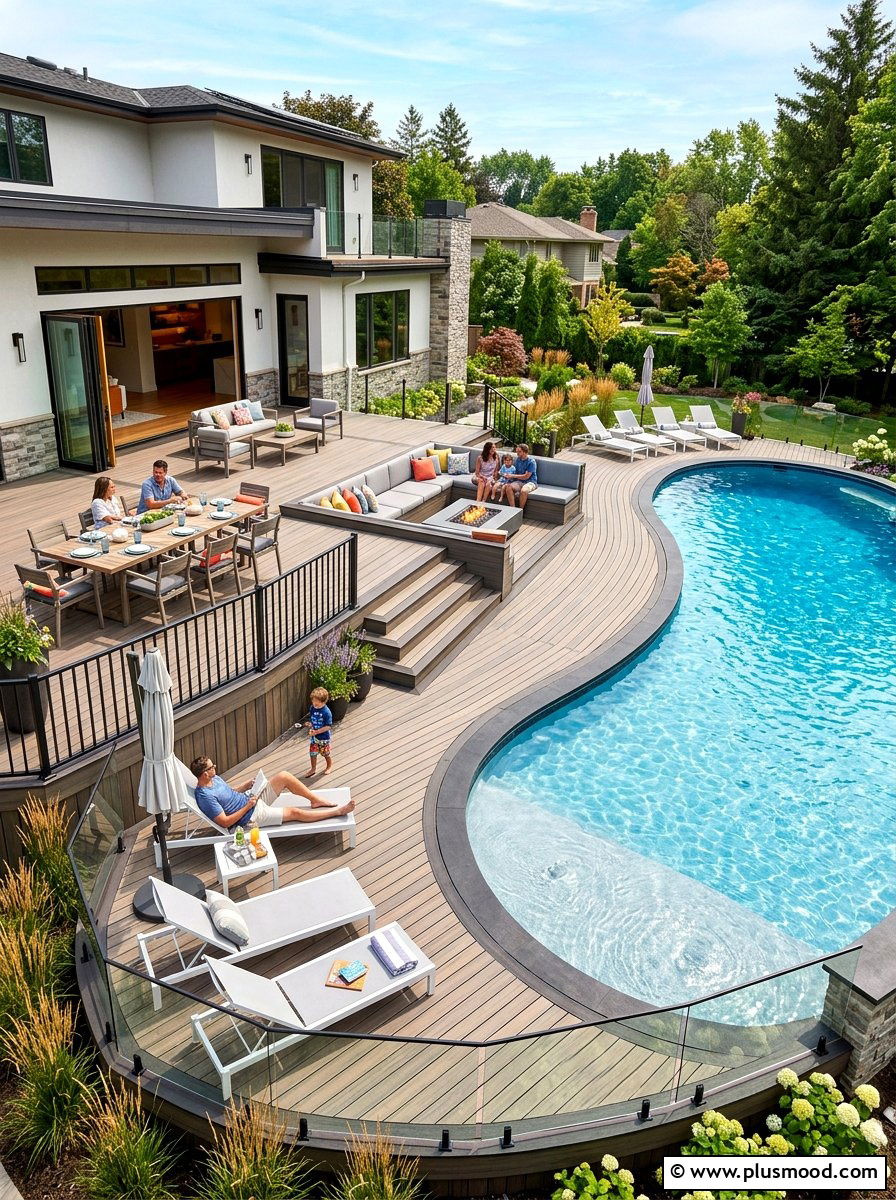 Wraparound Pool Deck - 25 summer backyard pool ideas