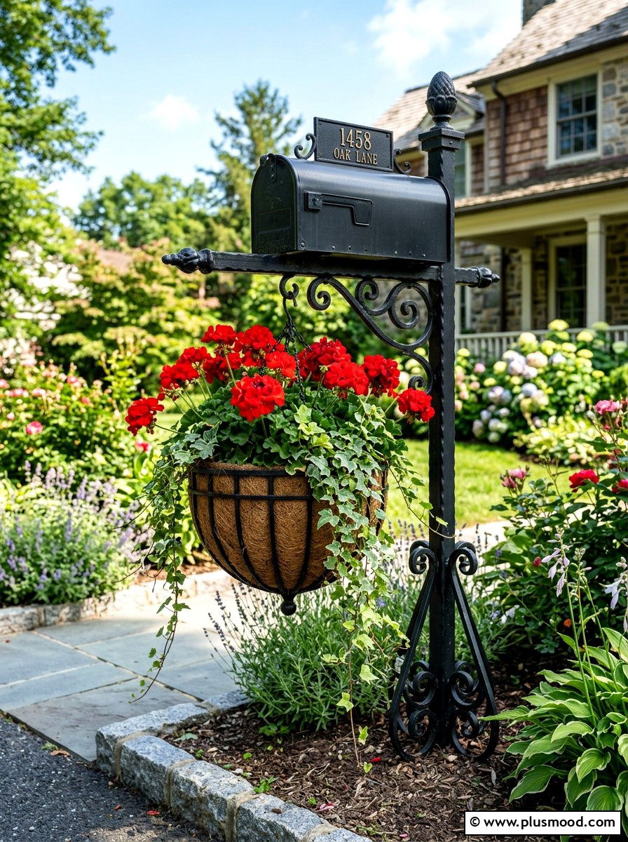 Wrought Iron Mailbox Basket - 25 summer mailbox planter ideas