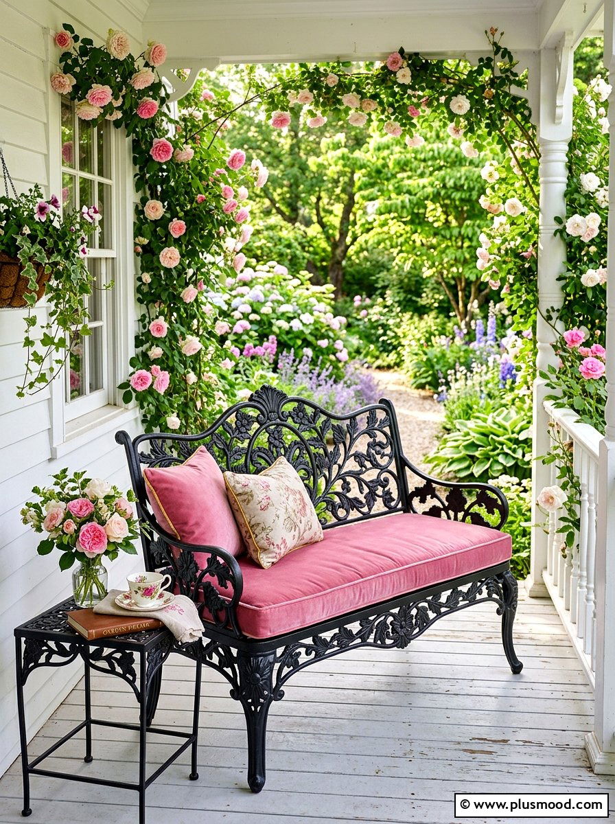 Wrought Iron Settee - 25 summer front porch seating ideas