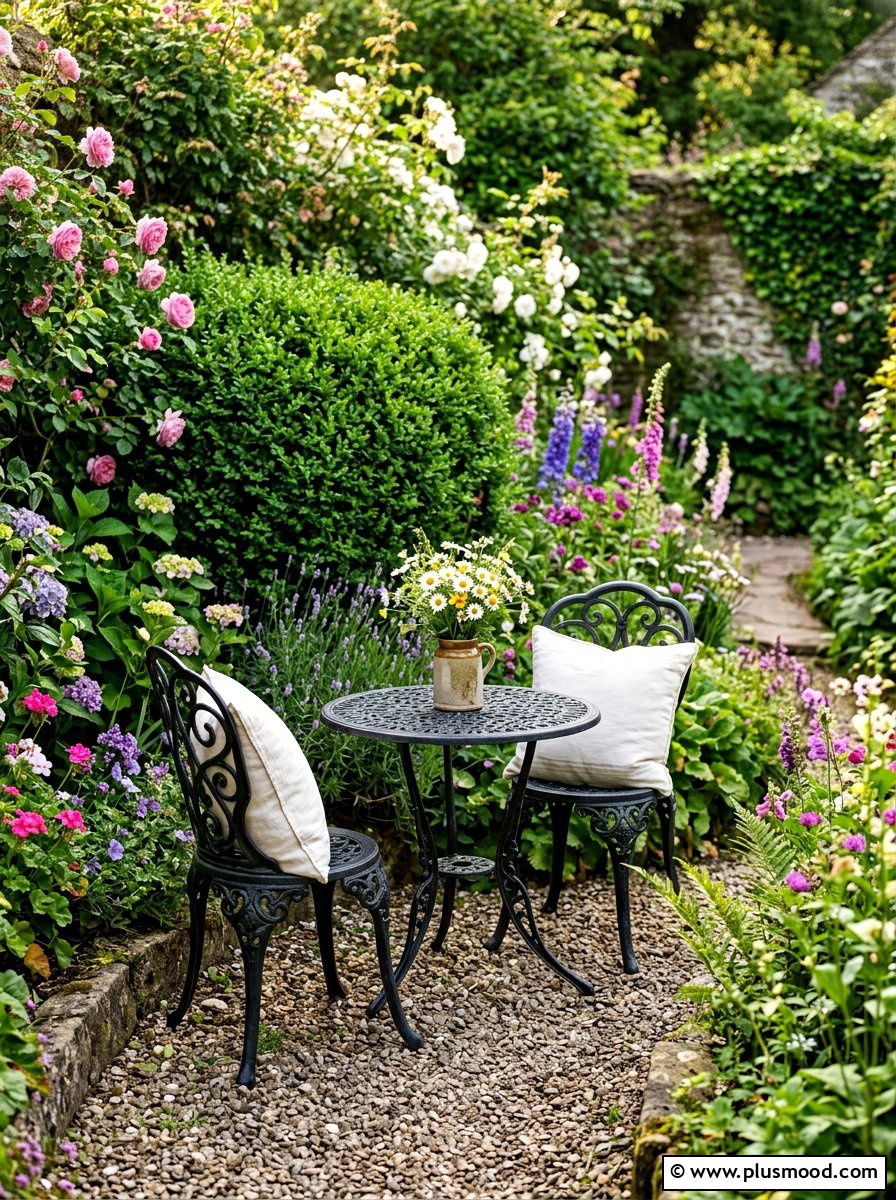 Wrought iron garden bistro nook - 25 summer French country summer decor ideas
