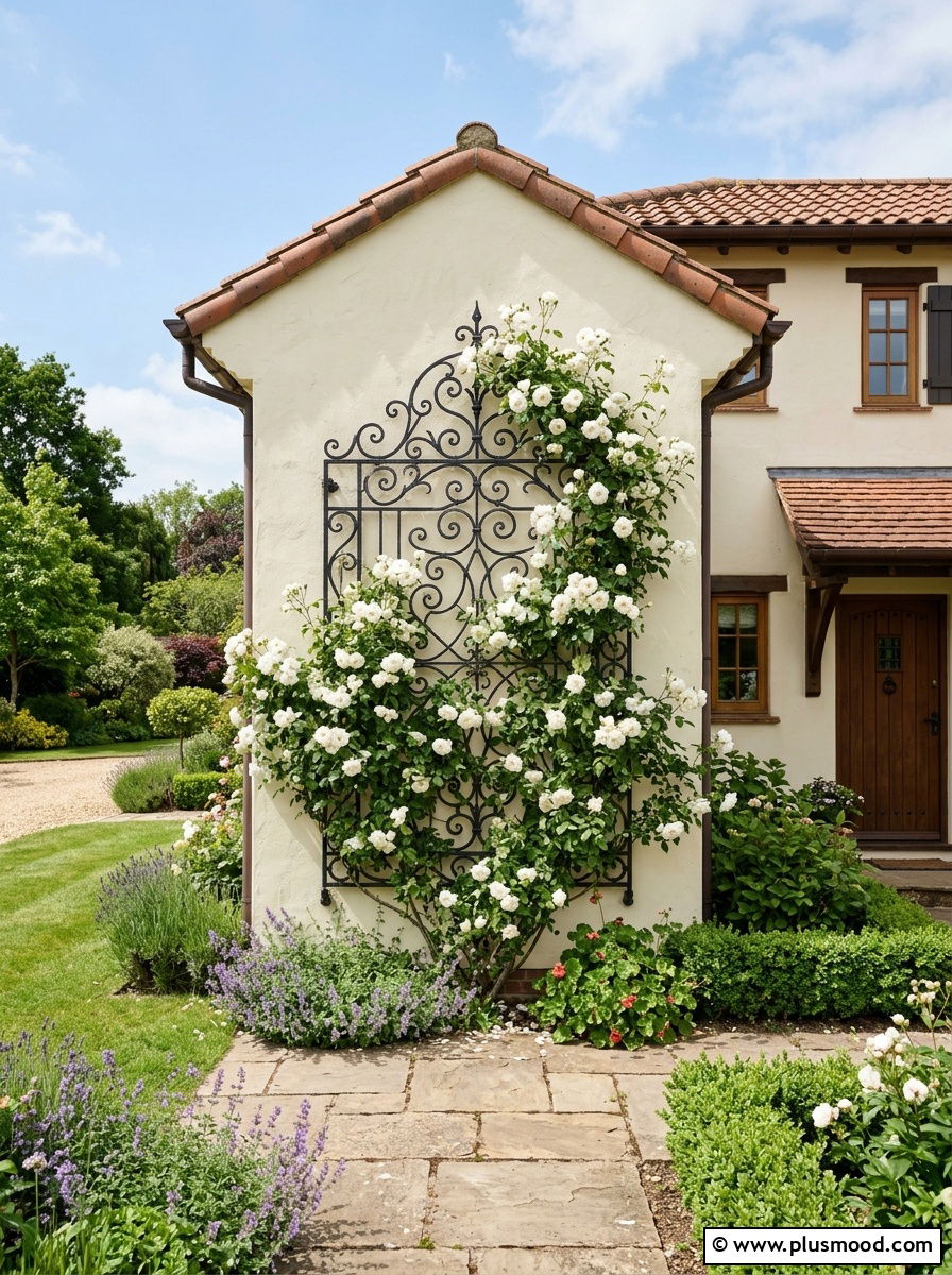 Wrought iron wall trellis - 25 outdoor garden decor ideas with wall art