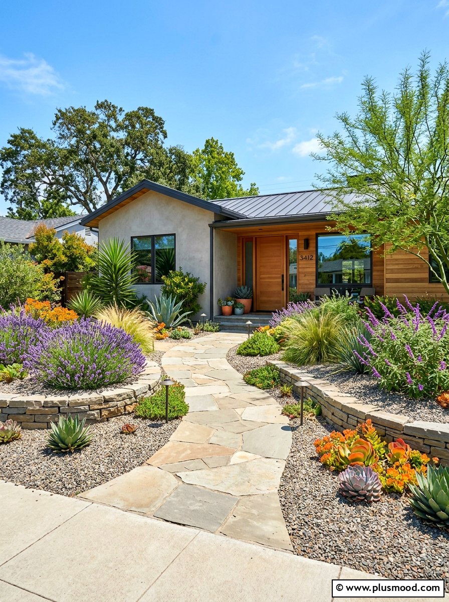 Xeriscape Front Yard - 25 summer drought tolerant garden ideas
