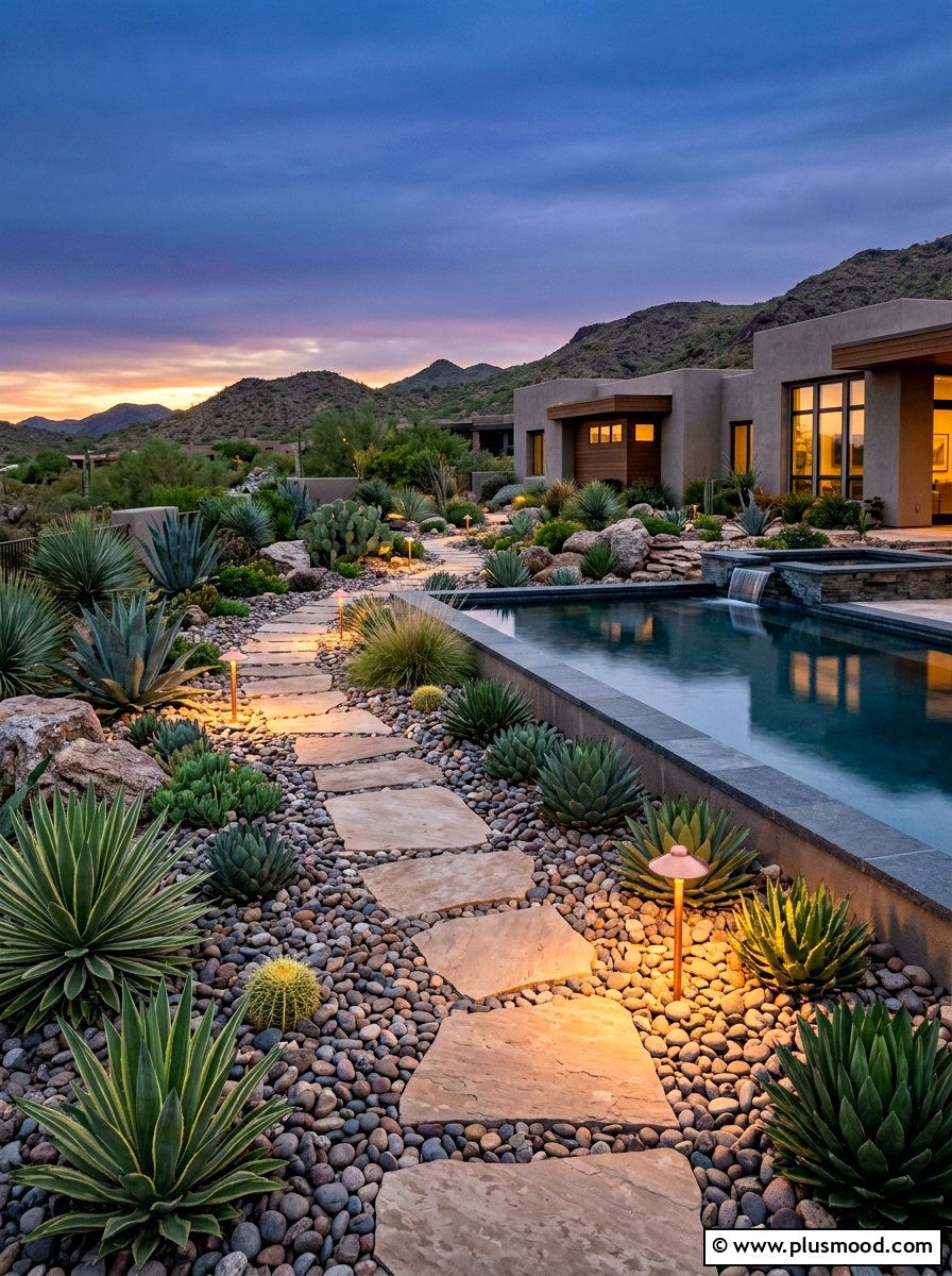 Xeriscape Pool Garden - 25 pool landscaping ideas with lighting