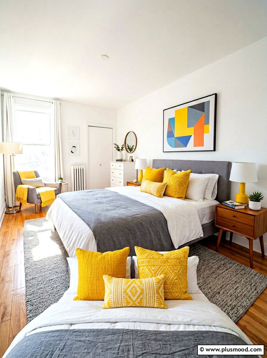 Yellow Accent Pillow - 25 simple summer bedroom ideas