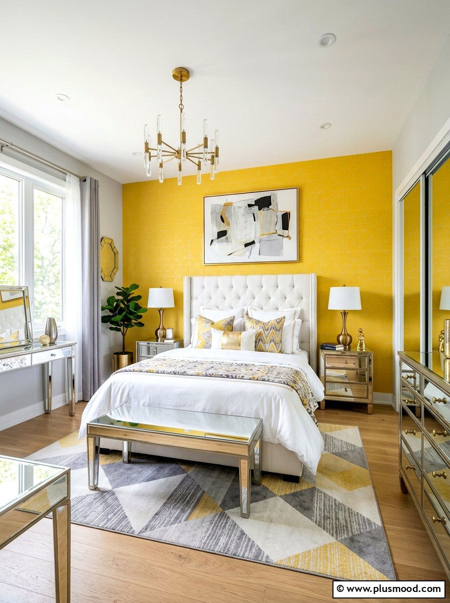 Yellow Accent Wall - 25 summer lemon bedroom decor ideas