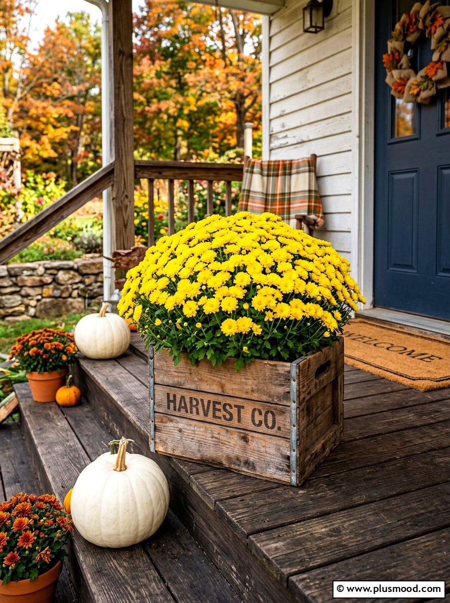 Yellow Chrysanthemum Pot - 25 late summer porch planter ideas