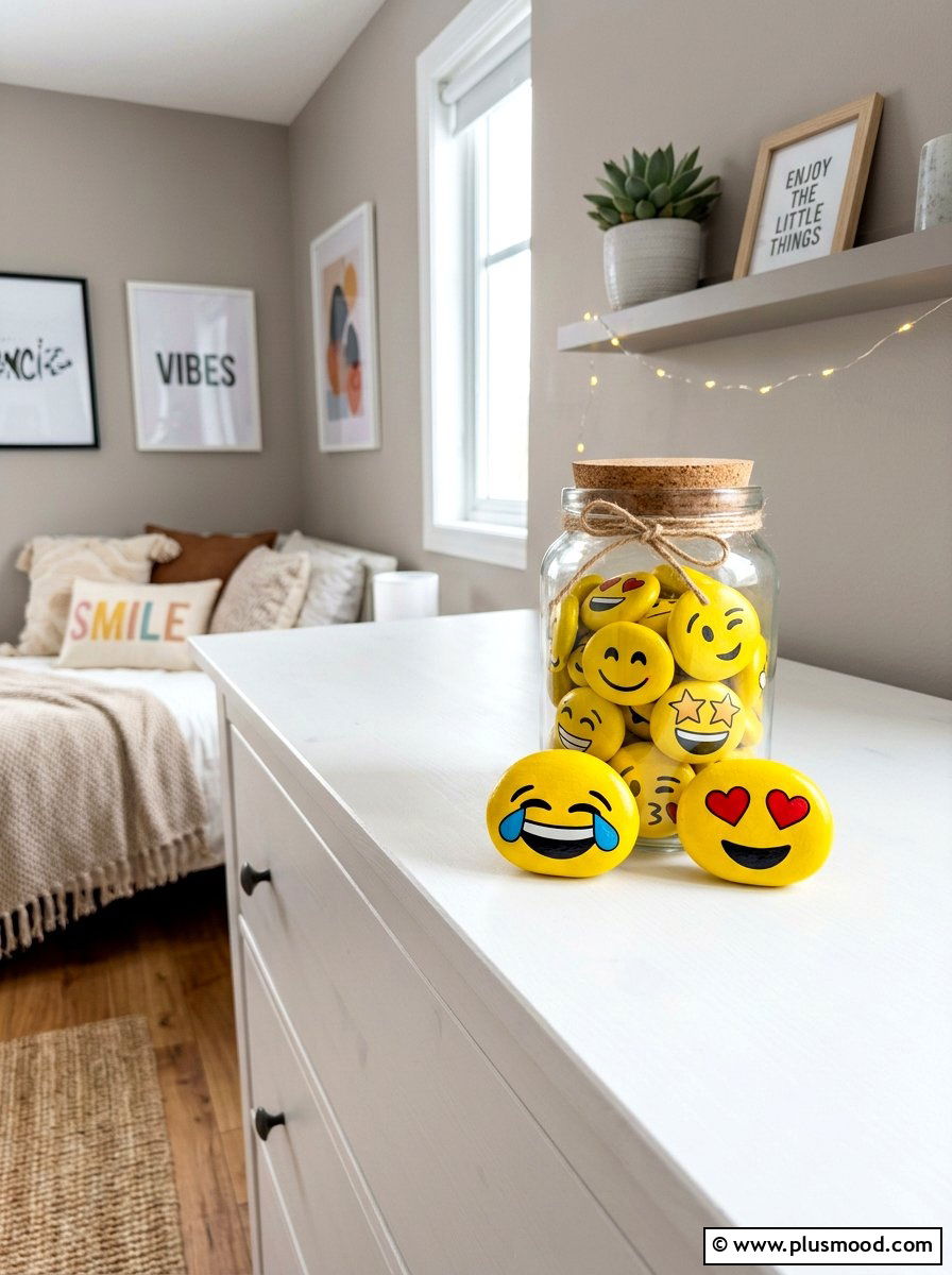 Yellow Emoji Expression Painted Rock Set