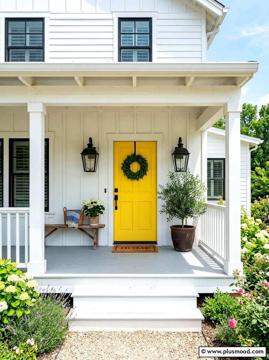 Yellow Front Door - 25 summer colorful front porch ideas