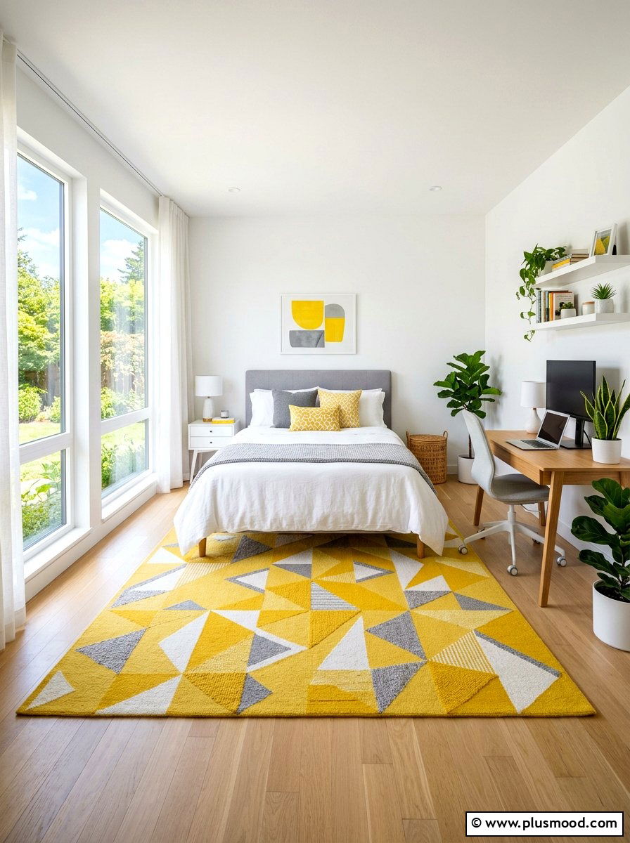 Yellow Geometric Rug - 25 summer rug ideas for bedroom
