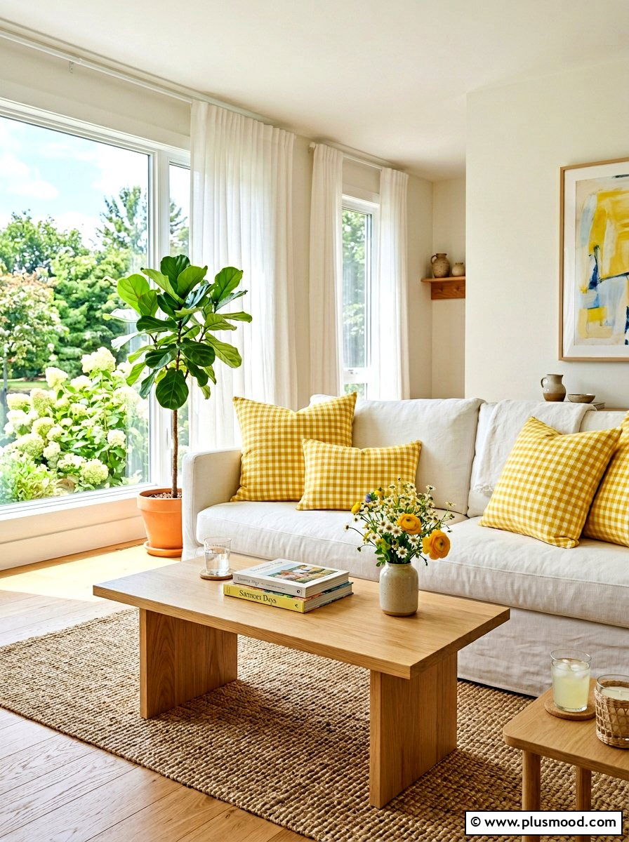 Yellow Gingham Pillows - 25 summer home decor ideas
