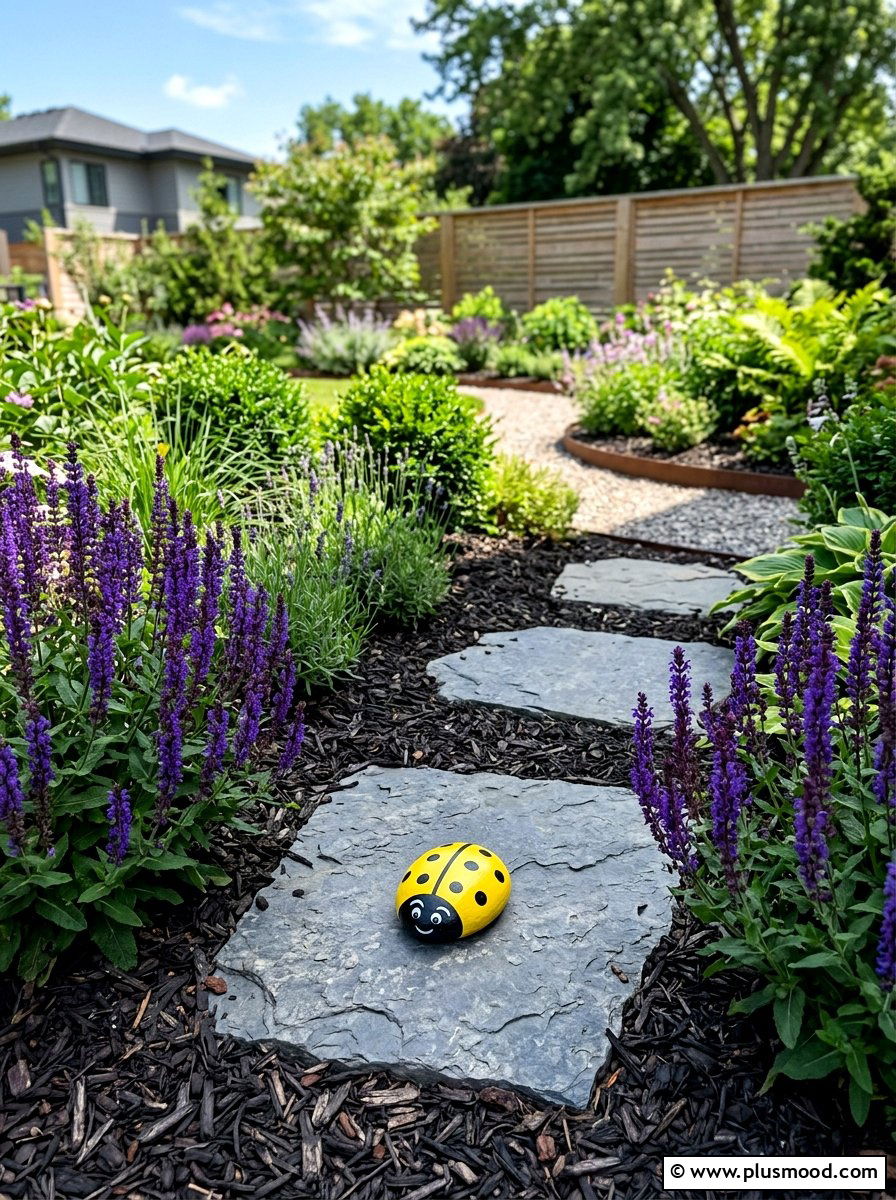 Yellow Ladybug Stone Design - 25 painted rock ideas with ladybugs