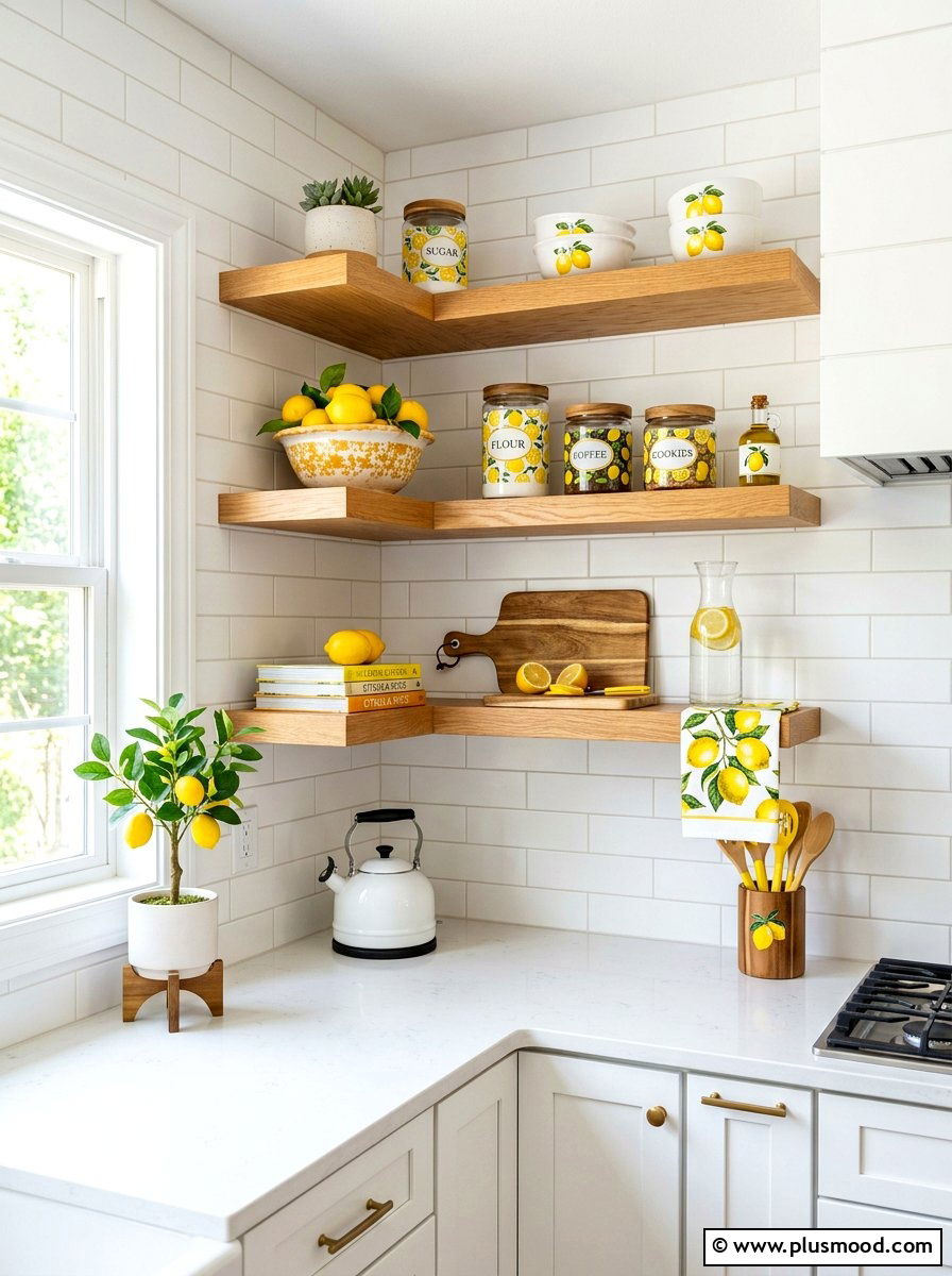 Yellow Lemon Kitchen Accents - 25 summer kitchen shelf decor ideas