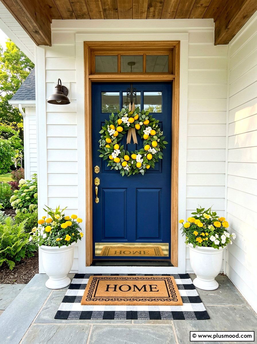 Yellow Lemon Wreath - 25 summer front door decor ideas